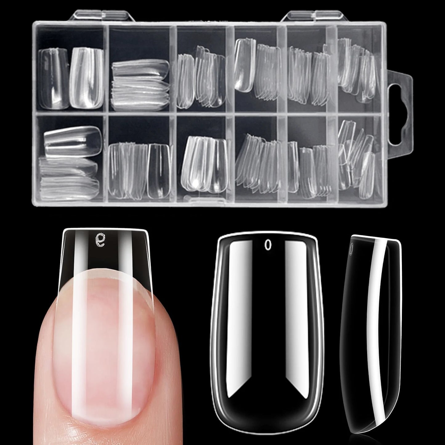 120pcs Clear Nail Tips Set Coffin Almond Slender Stiletto Oval Square & More Shapes Full Cover Acrylic Press on Nails 12 Sizes