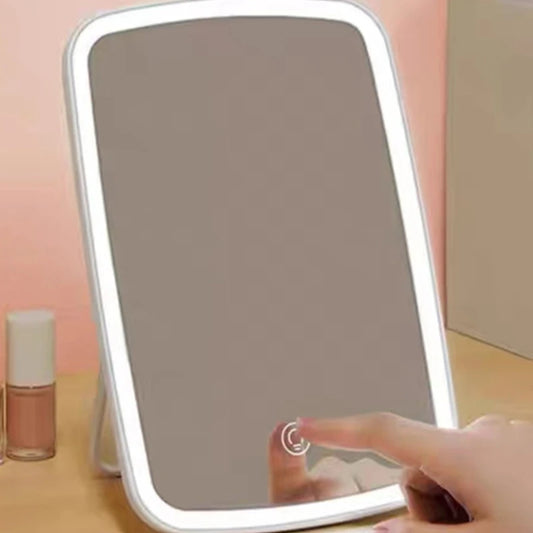 LED Makeup Mirror with Stand Touch Screen 3 Colors  Rechargeable Vanity Mirror Portable Tabletop Travel Dimming Cosmetic Mirror