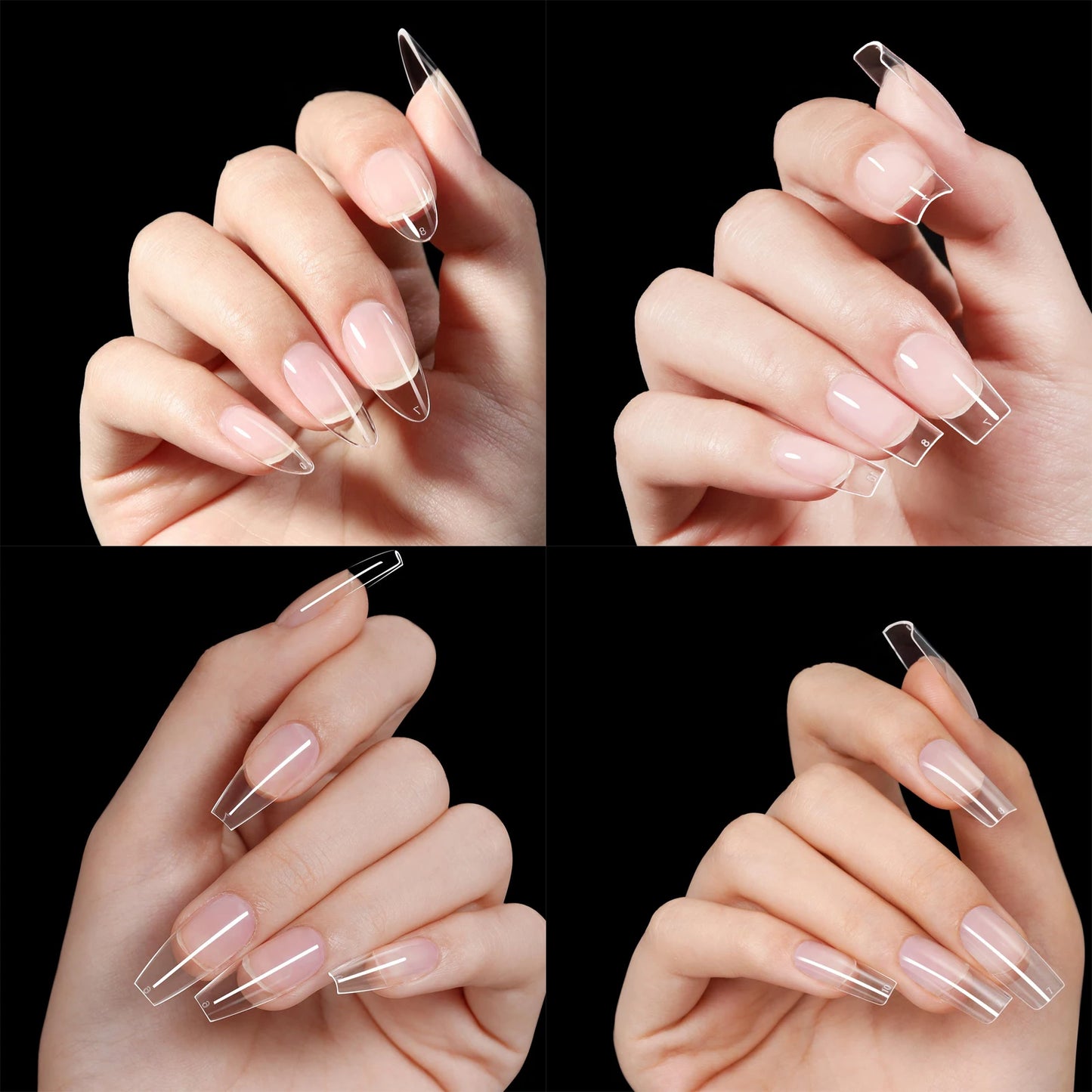 120pcs Clear Nail Tips Set Coffin Almond Slender Stiletto Oval Square & More Shapes Full Cover Acrylic Press on Nails 12 Sizes