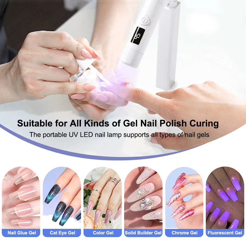 Mini UV LED Nail Dryer Lamp Cordless Foldable Curing Light for Nail Gel Polish Quick Dry Nail Art Manicure Tool for Home Salon
