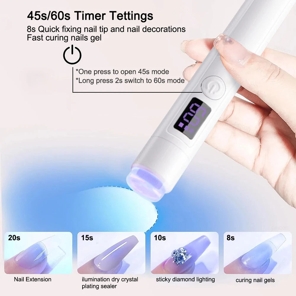 Mini UV LED Nail Dryer Lamp Cordless Foldable Curing Light for Nail Gel Polish Quick Dry Nail Art Manicure Tool for Home Salon