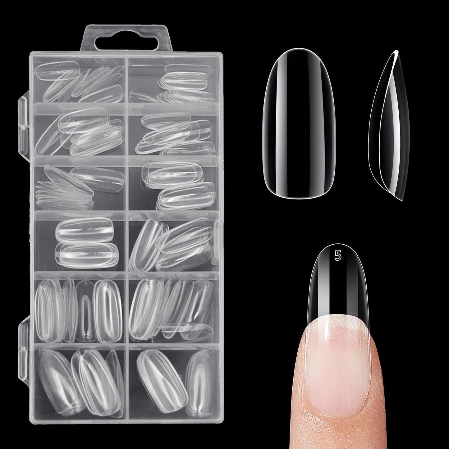 120pcs Clear Nail Tips Set Coffin Almond Slender Stiletto Oval Square & More Shapes Full Cover Acrylic Press on Nails 12 Sizes