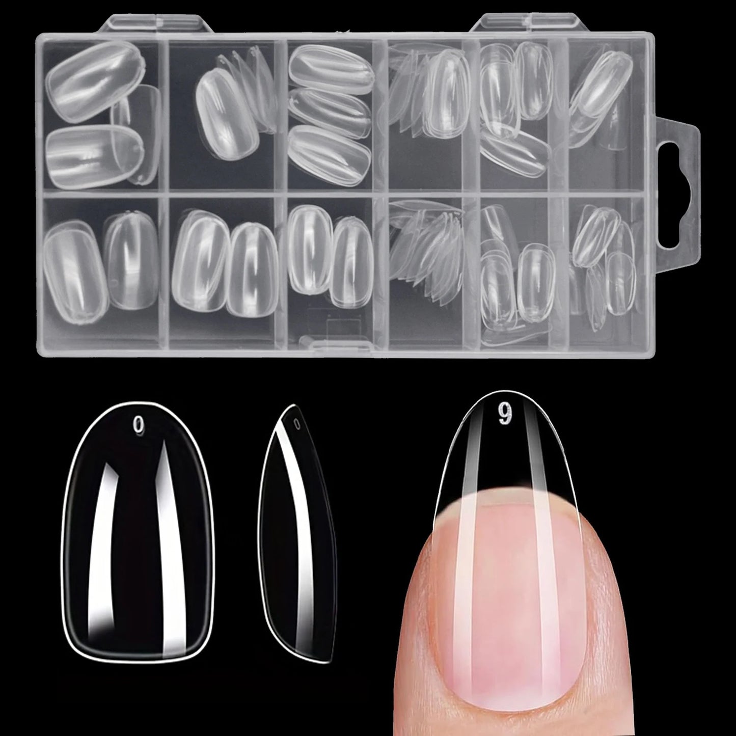 120pcs Clear Nail Tips Set Coffin Almond Slender Stiletto Oval Square & More Shapes Full Cover Acrylic Press on Nails 12 Sizes