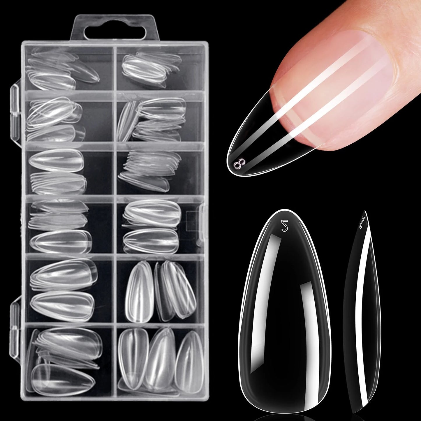 120pcs Clear Nail Tips Set Coffin Almond Slender Stiletto Oval Square & More Shapes Full Cover Acrylic Press on Nails 12 Sizes
