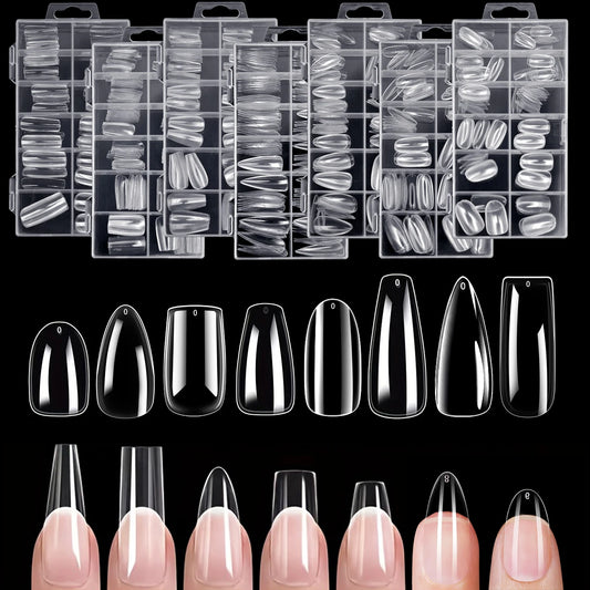 120pcs Clear Nail Tips Set Coffin Almond Slender Stiletto Oval Square & More Shapes Full Cover Acrylic Press on Nails 12 Sizes