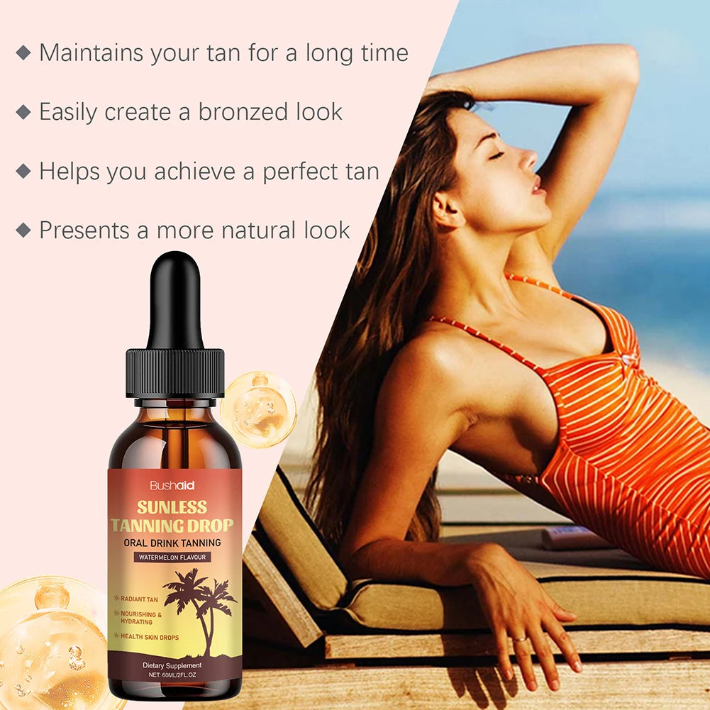 Oral Drinkable Sunless Tanning Drops Bronzer Natural Tanner Self-Tan Drinking Drops Nourishing Self Tanner for Sunless Fake-Tan