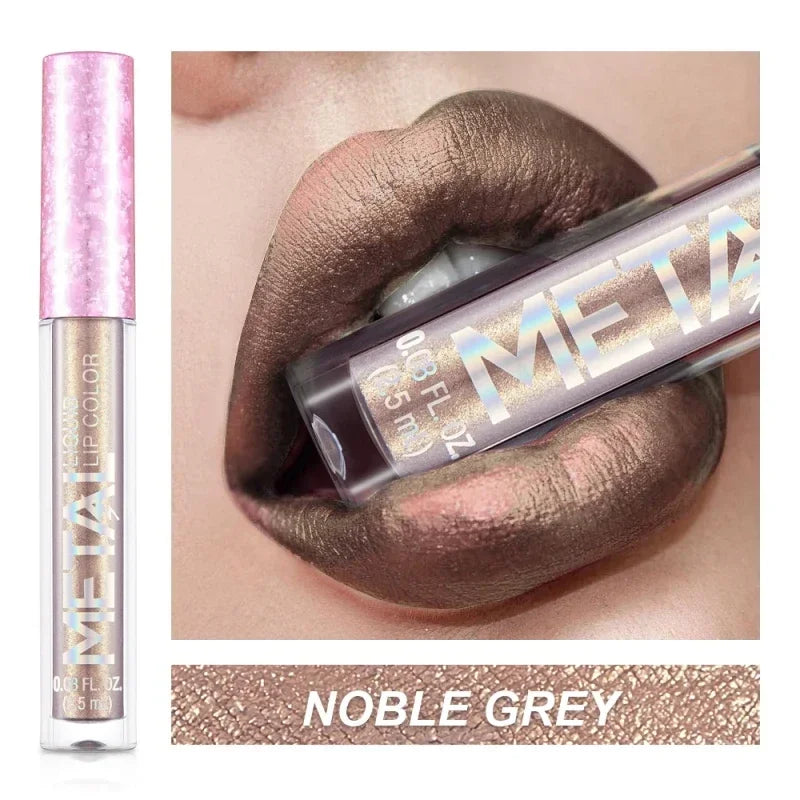 Matte Metallic Liquid Lipstick 12 Colors Waterproof Lasting Glitter Lip Gloss Shiny Shimmer Lip Tint Party Festival Lips Makeup