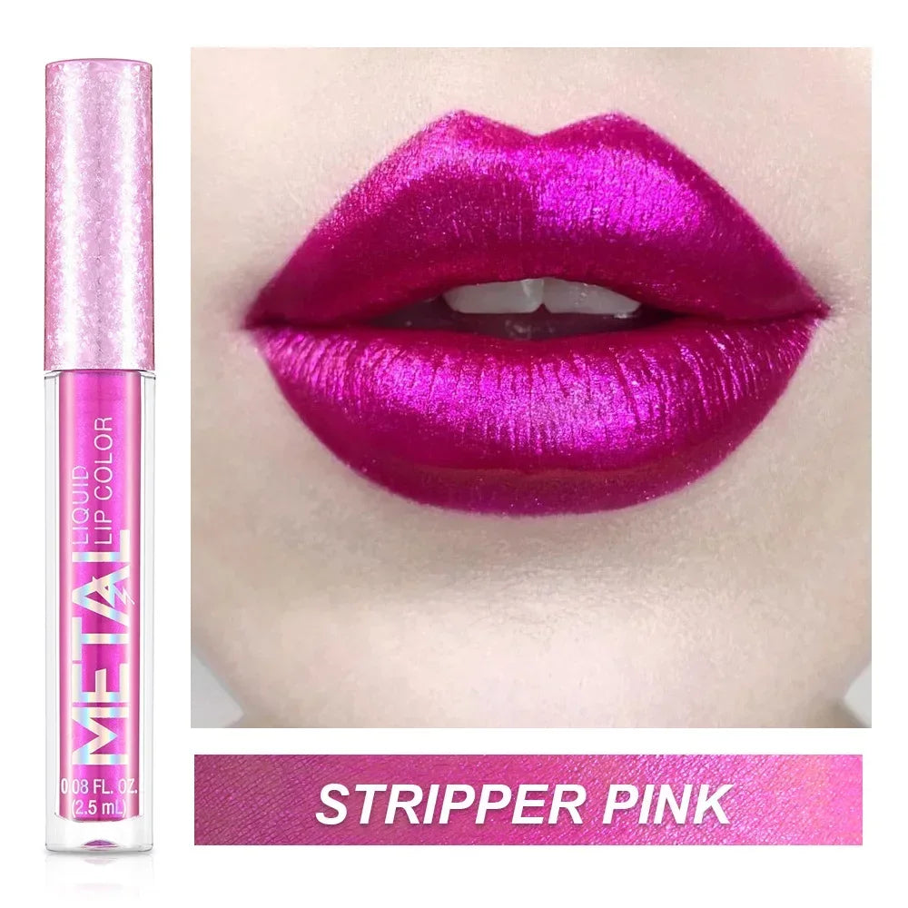 Matte Metallic Liquid Lipstick 12 Colors Waterproof Lasting Glitter Lip Gloss Shiny Shimmer Lip Tint Party Festival Lips Makeup