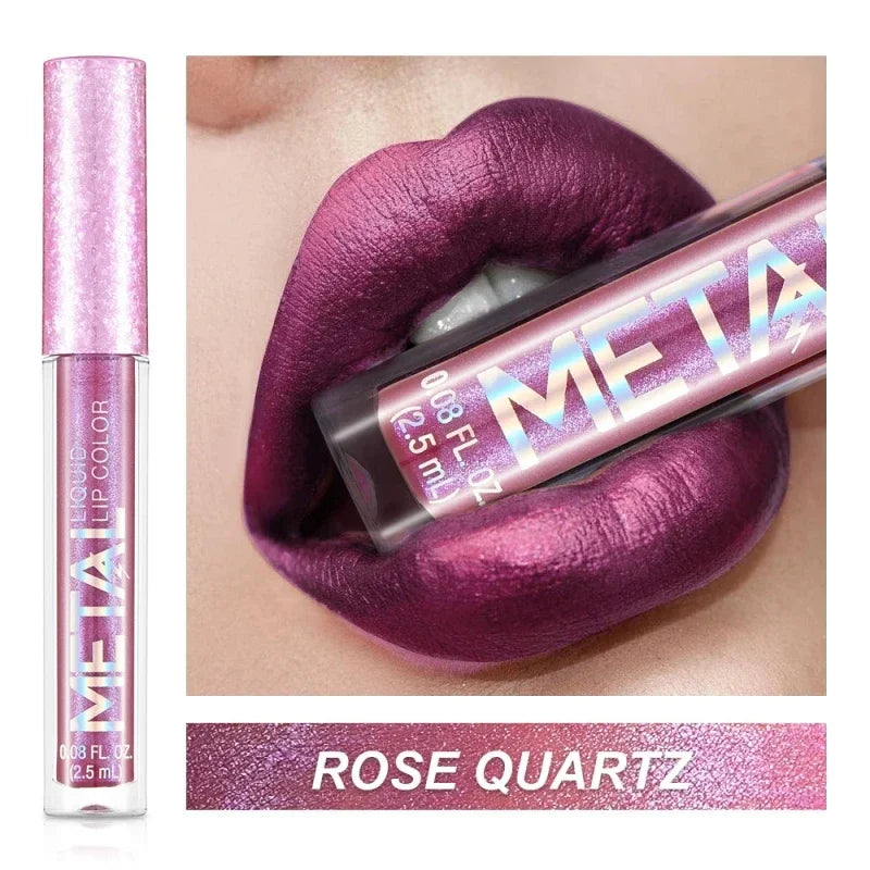 Matte Metallic Liquid Lipstick 12 Colors Waterproof Lasting Glitter Lip Gloss Shiny Shimmer Lip Tint Party Festival Lips Makeup