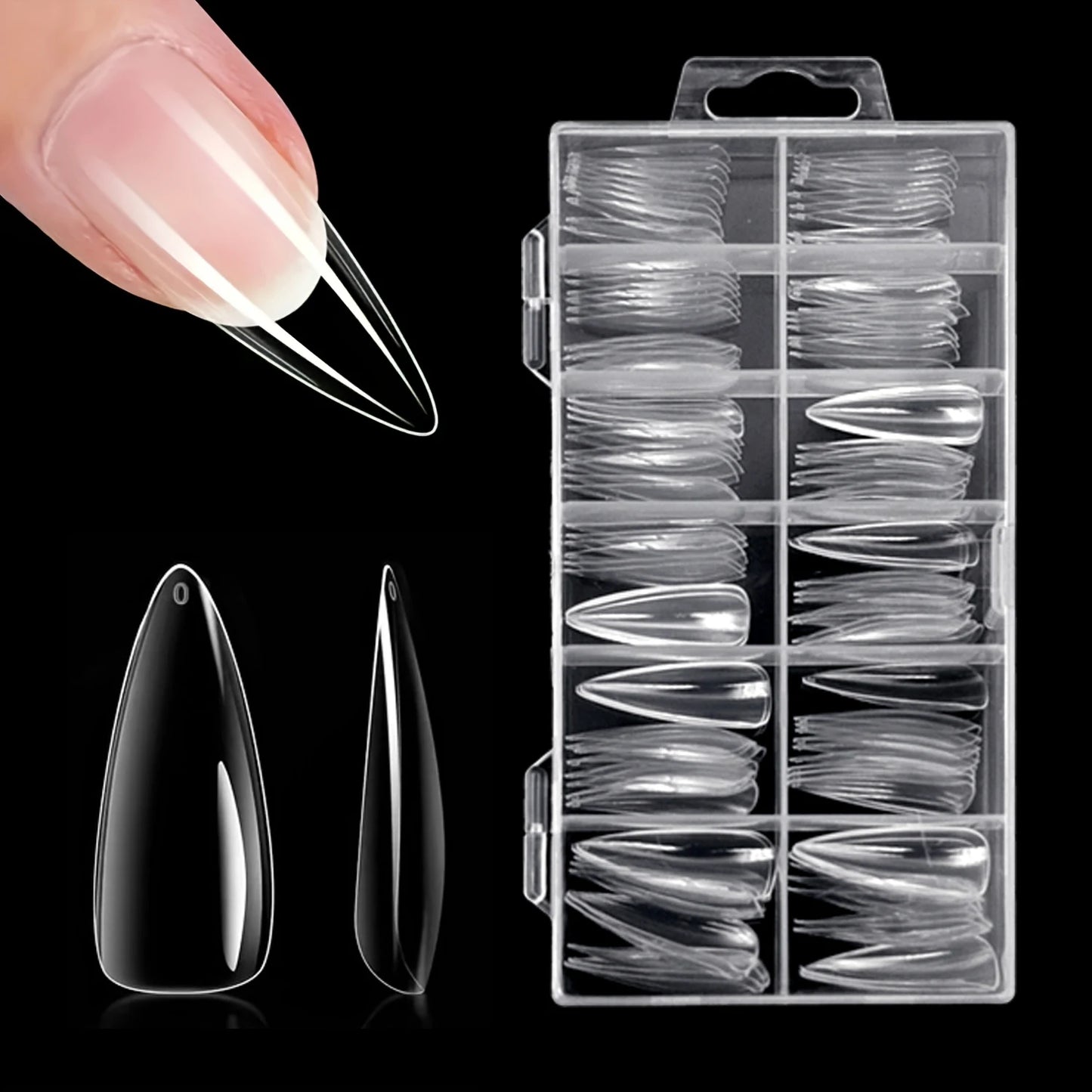 120pcs Clear Nail Tips Set Coffin Almond Slender Stiletto Oval Square & More Shapes Full Cover Acrylic Press on Nails 12 Sizes