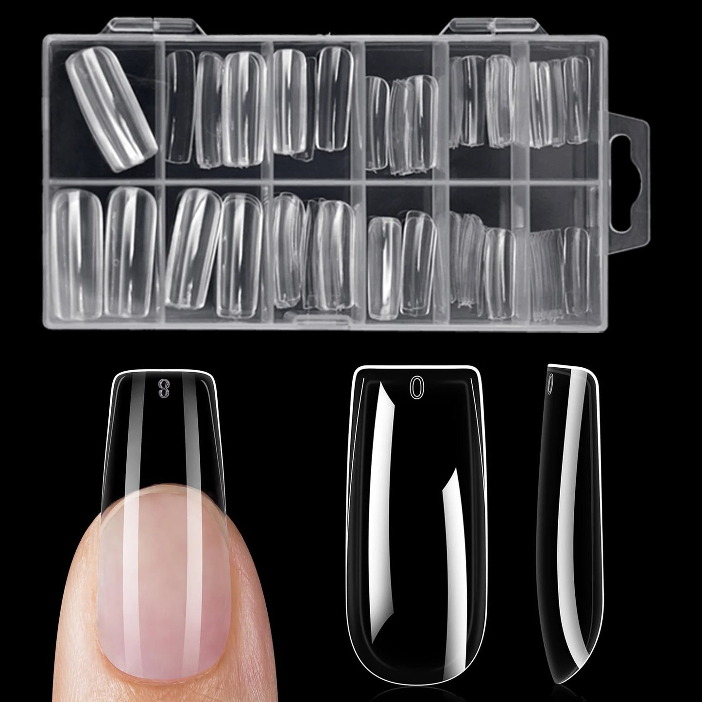 120pcs Clear Nail Tips Set Coffin Almond Slender Stiletto Oval Square & More Shapes Full Cover Acrylic Press on Nails 12 Sizes