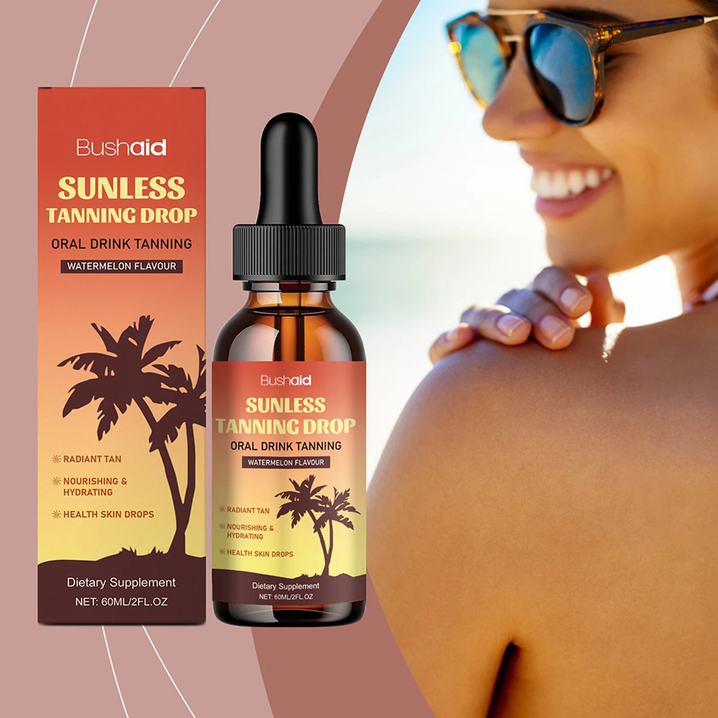 Oral Drinkable Sunless Tanning Drops Bronzer Natural Tanner Self-Tan Drinking Drops Nourishing Self Tanner for Sunless Fake-Tan