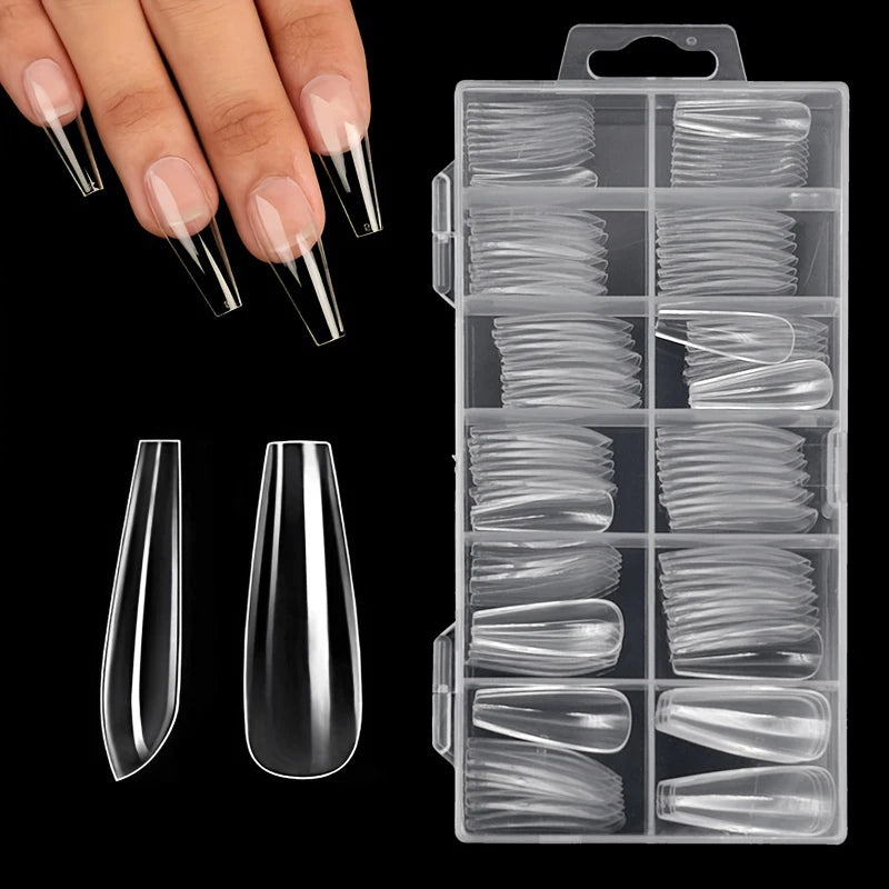 120pcs Clear Nail Tips Set Coffin Almond Slender Stiletto Oval Square & More Shapes Full Cover Acrylic Press on Nails 12 Sizes